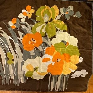 Scarf silk vintage floral orange yellow green brown grays whites gorgeous